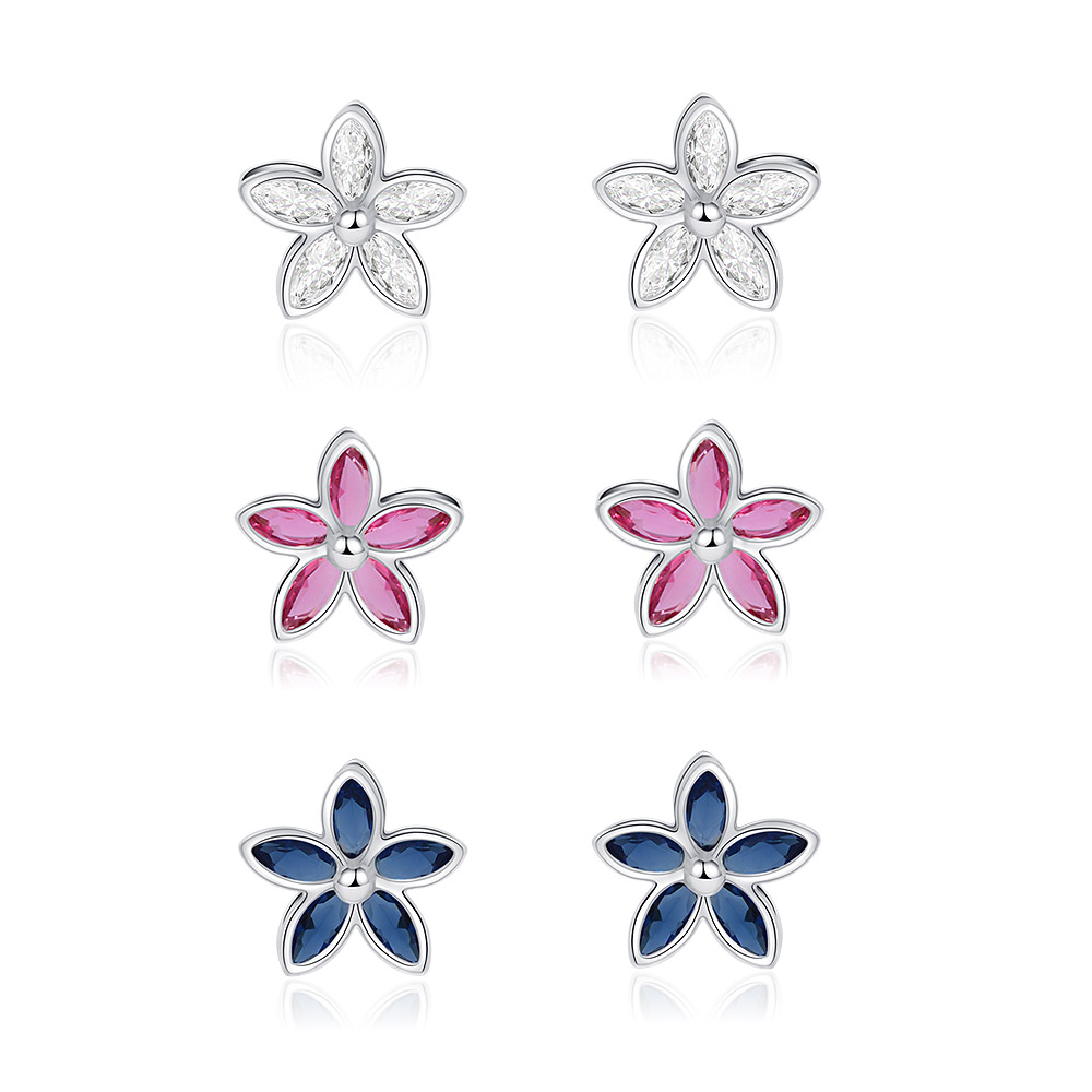 Set of 3 Colors Flower Stud Earrings